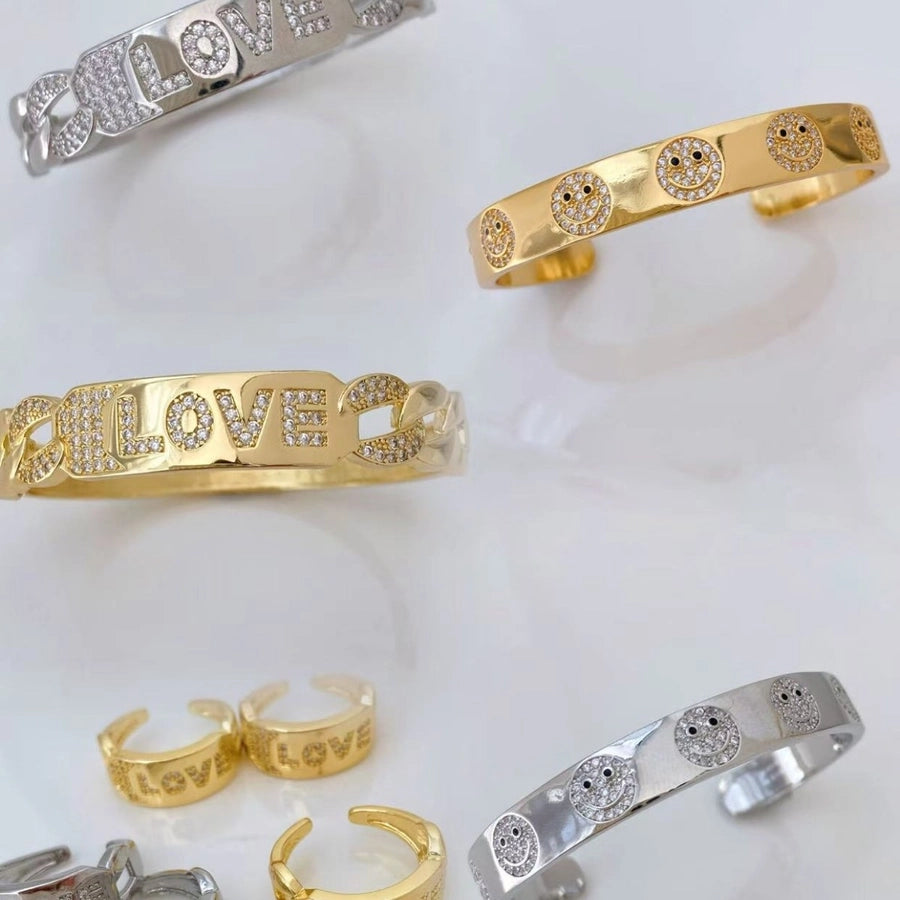 Jewelry Vintage Style Classic Style Love Copper Zircon Plating Rings Bracelets