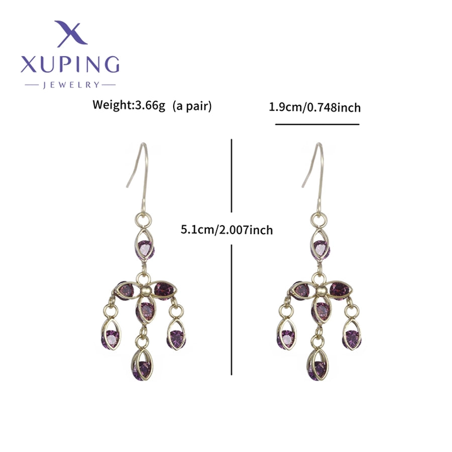 1 Pair Lady Sweet Geometric Tassel Plating Copper Artificial Gemstones 18K Gold Plated Drop Earrings