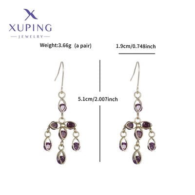 1 Pair Lady Sweet Geometric Tassel Plating Copper Artificial Gemstones 18K Gold Plated Drop Earrings