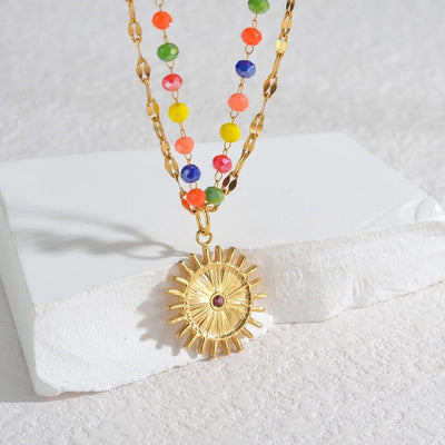 Jewelry Casual Simple Style Sun Flower 304 Stainless Steel Double Layer Necklaces