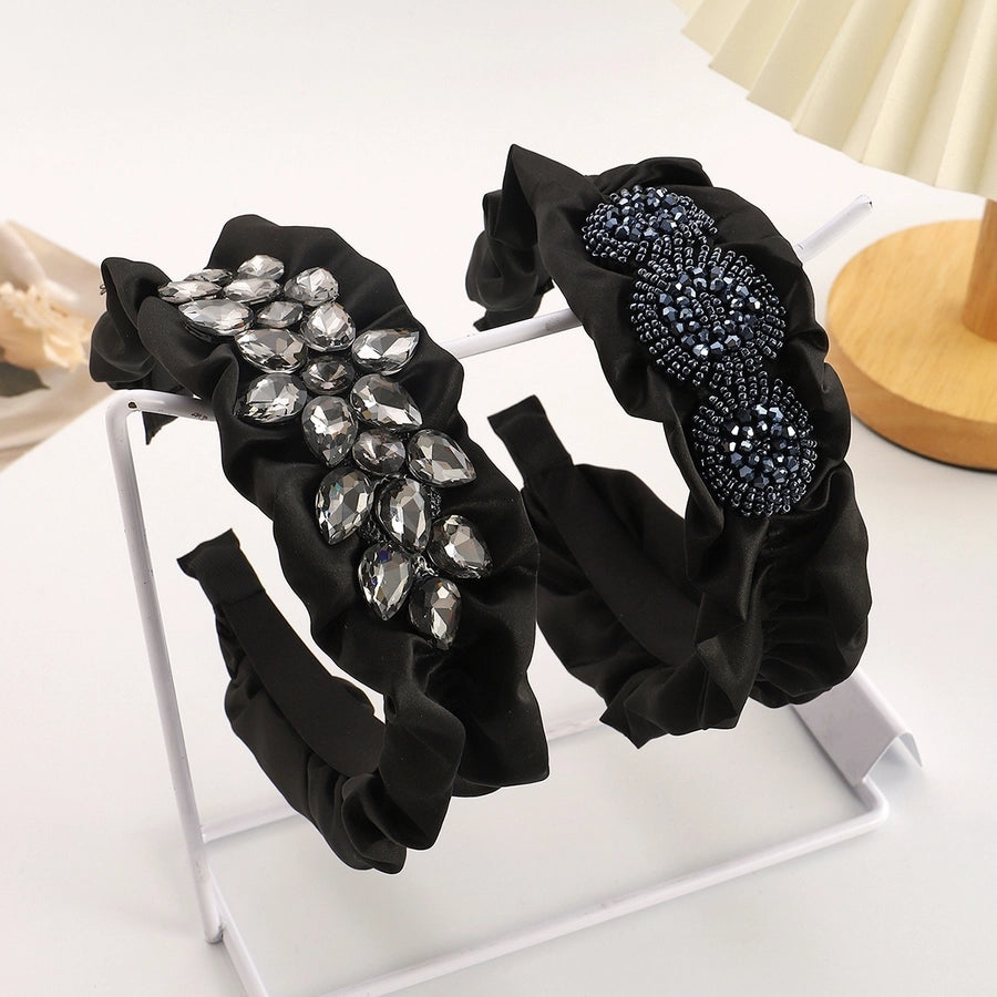 Women's Elegant Glam Circle Water Droplets Flower Plastic Glass satin Hair Band