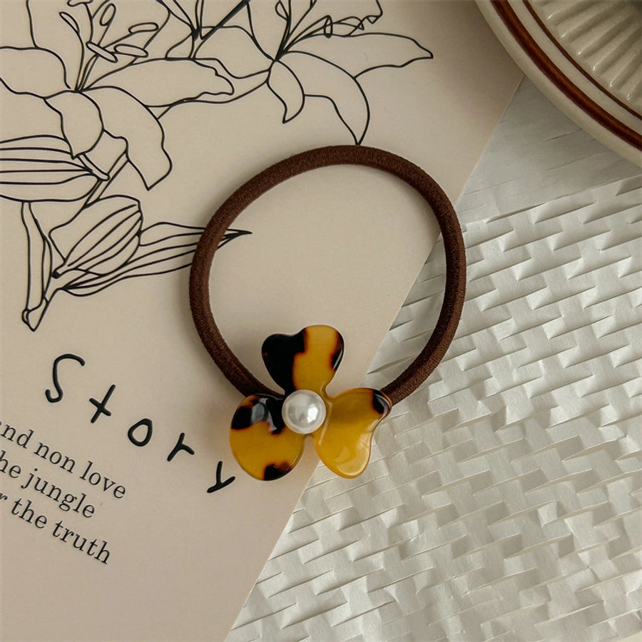Women's Sweet Flower Acetic acid sheets Pearl Hair Tie