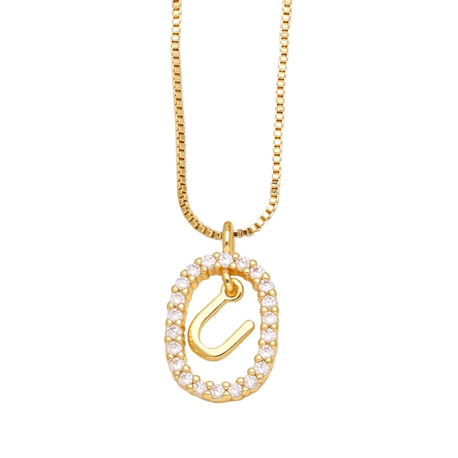 Jewelry Modern Style Simple Style letter 201 Stainless Steel Copper Zircon 18K Gold Plated Inlay Pendant Necklace