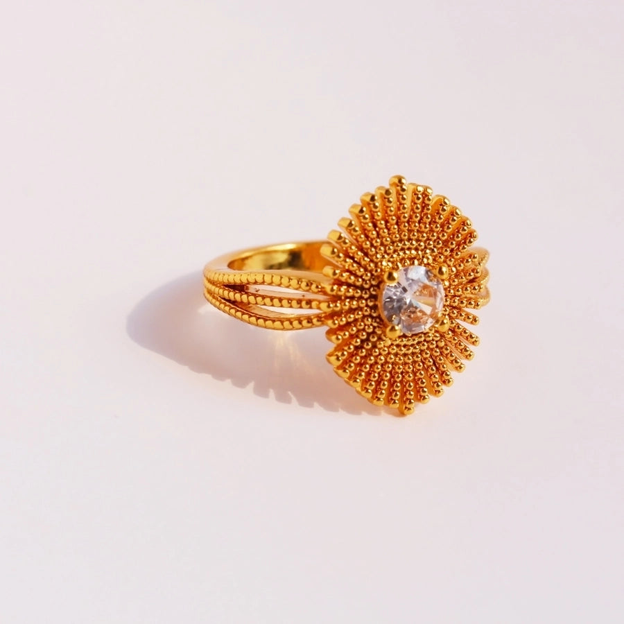 Brass 24K Gold Plated Irregular Inlay Geometric Fireworks Zircon Rings