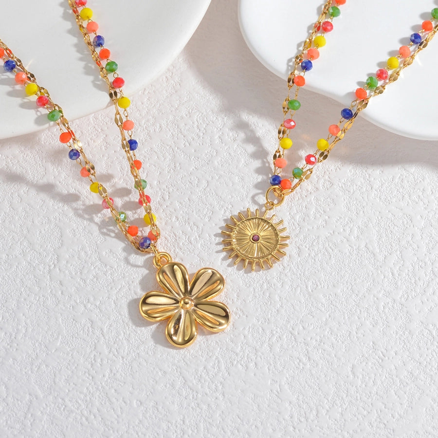 Jewelry Casual Simple Style Sun Flower 304 Stainless Steel Double Layer Necklaces