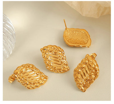 1 Pair IG Style Retro Geometric Polishing Plating 304 Stainless Steel 18K Gold Plated Ear Studs