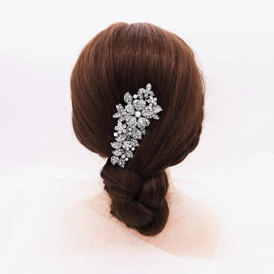 cross-border hot bride wedding decoration european and american retro alloy flower rhinestone-embedded hair comb highlight pearl hair bun hair comb
