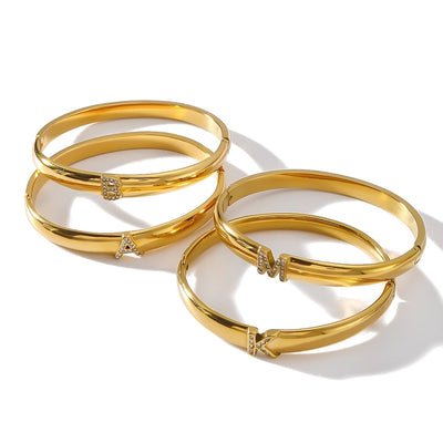 Vintage Style Simple Style Classic Style Letter 304 Stainless Steel 18K Gold Plated Zircon Bangle In Bulk