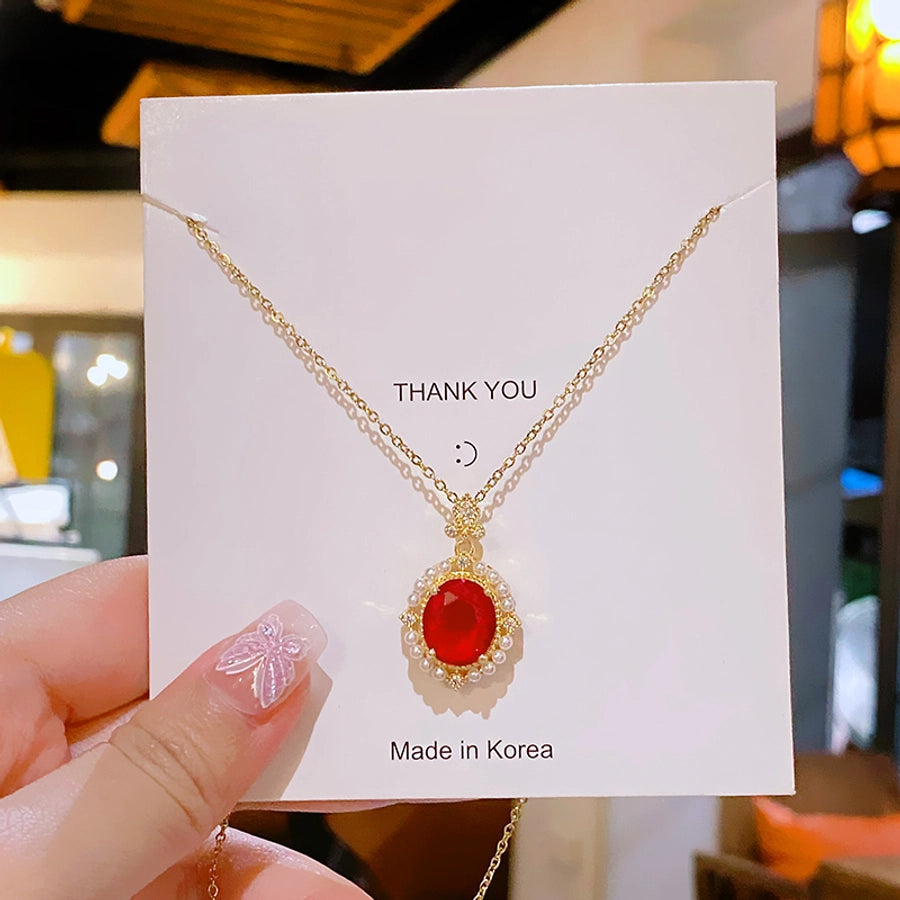 Jewelry Elegant Glam Luxurious Oval Water Droplets Pearl 304 Stainless Steel Copper 18K Gold Plated Pendant Necklace