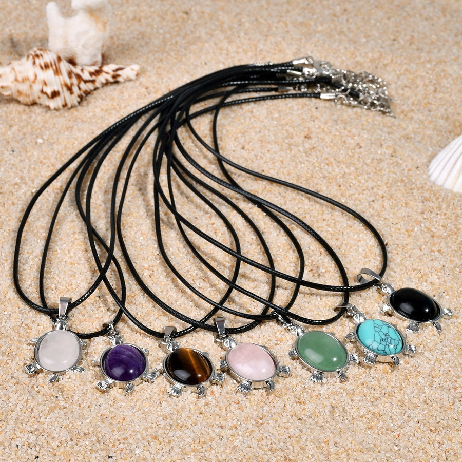 Elegant Simple Style Animal natural stone Leather rope Natural Stone  Pendant Necklace In Bulk