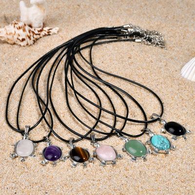 Elegant Simple Style Animal natural stone Leather rope Natural Stone  Pendant Necklace In Bulk