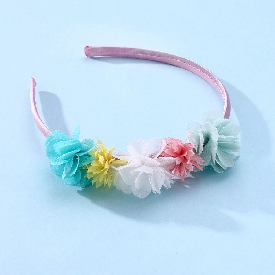 Girl'S Glam Sweet Colorful Floral Lace Cloth Sewing Lace Inlay Hair Band