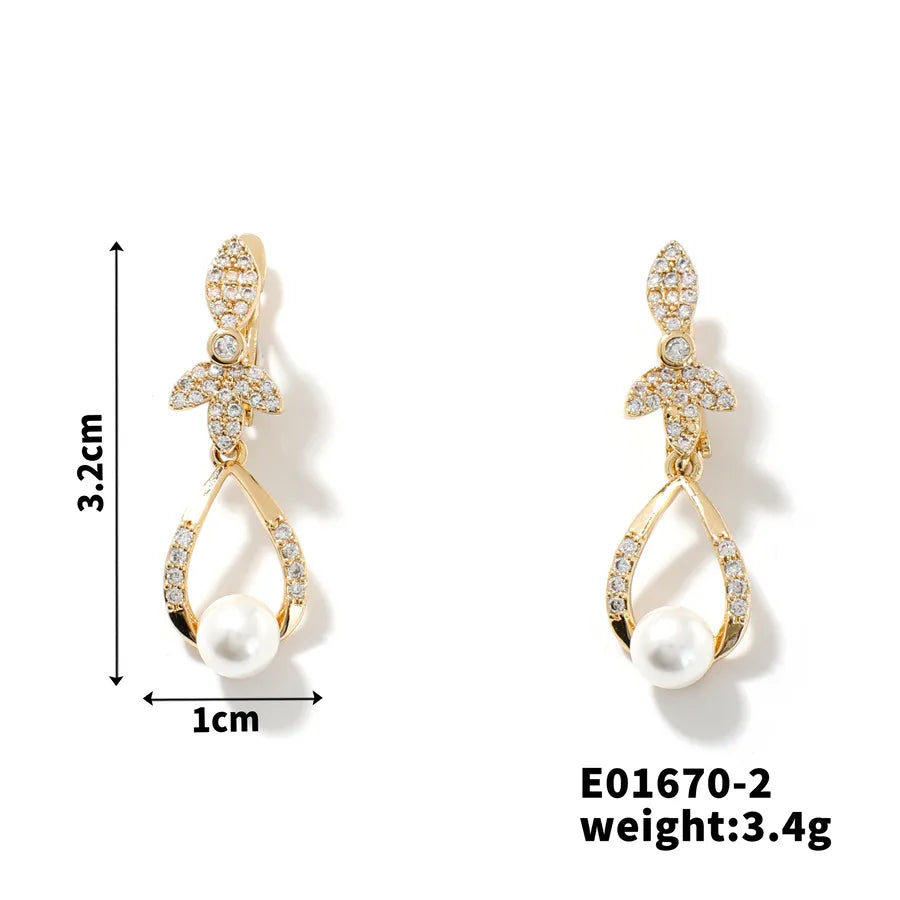 1 Pair Modern Style Simple Style Water Droplets Inlay Copper Zircon K Gold Plated Ear hook