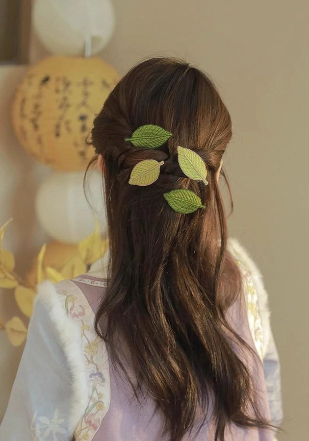 Embroidered leaves! Fresh hairpin! Exquisite bangs clip forehead high-grade Leaf side clip headdress broken hairpin