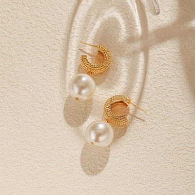 1 Piece Vintage Style Lady Wedding Pearl Inlay Copper Artificial Pearls 18K Gold Plated Drop Earrings