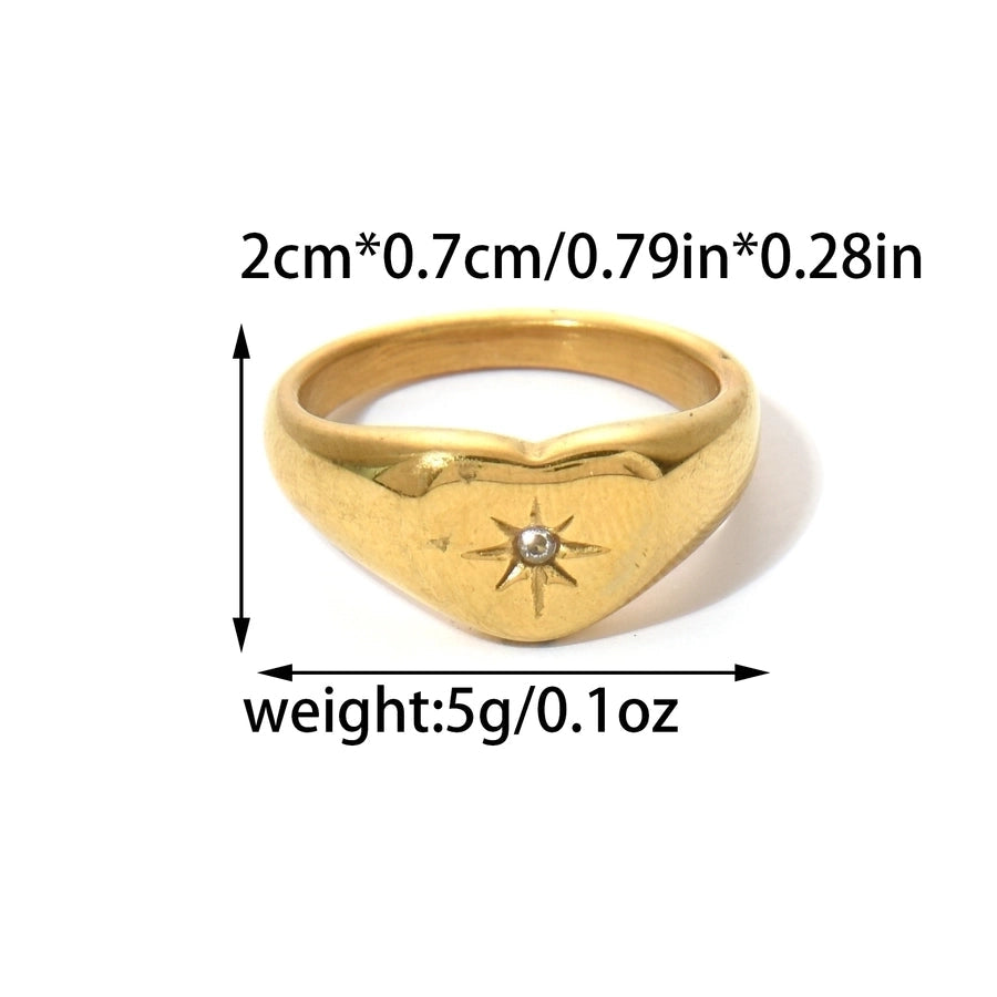 Jewelry Modern Style Simple Style Commute Heart Shape 304 Stainless Steel Zircon 14K Gold Plated Inlay Rings