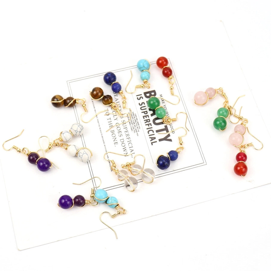 1 Pair Casual Pastoral Gourd Beaded natural stone Copper Drop Earrings