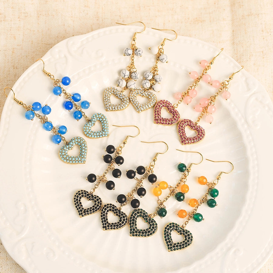 1 Pair Elegant Bohemian Simple Style Heart Shape Tassel Plating 304 Stainless Steel Zircon 14K Gold Plated Drop Earrings