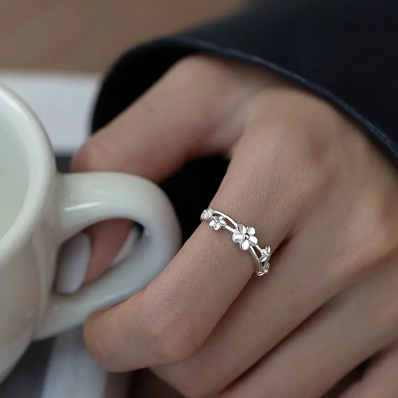 1 Piece 925 Sterling Silver Flower Rings