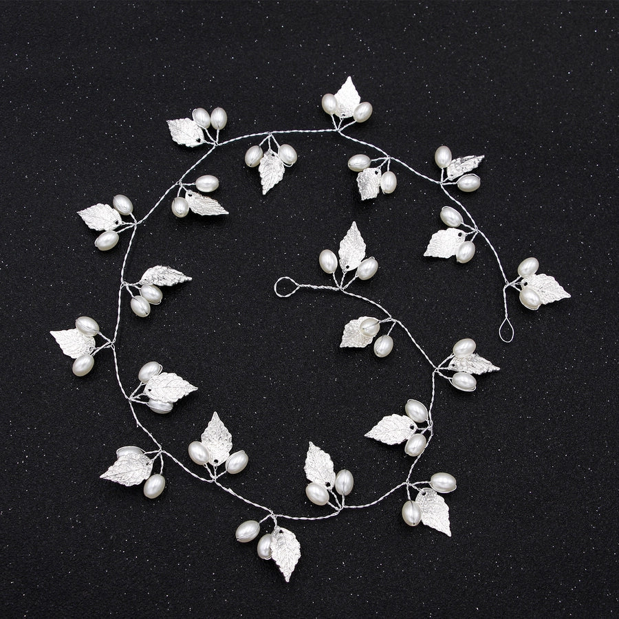 baroque alloy leaf handmade pearl chain bride  hairband