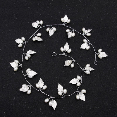 baroque alloy leaf handmade pearl chain bride  hairband
