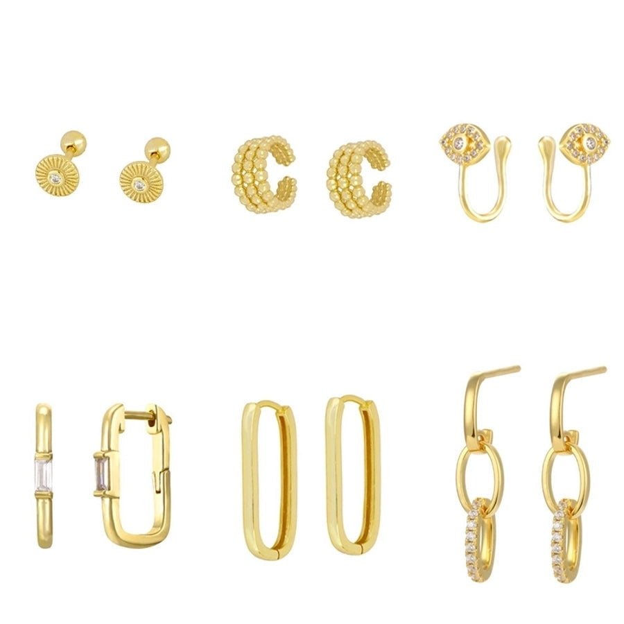 1 Pair IG Style U Shape Geometric Inlay Copper Zircon Gold Plated Ear Cuffs Earrings