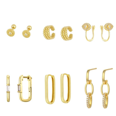 1 Pair IG Style U Shape Geometric Inlay Copper Zircon Gold Plated Ear Cuffs Earrings