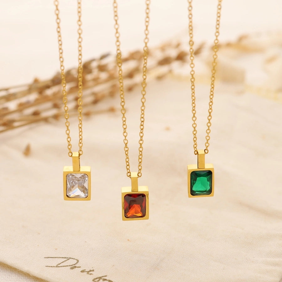 Jewelry Elegant Lady Streetwear Geometric Square Titanium Steel Zircon Plating Inlay Pendant Necklace