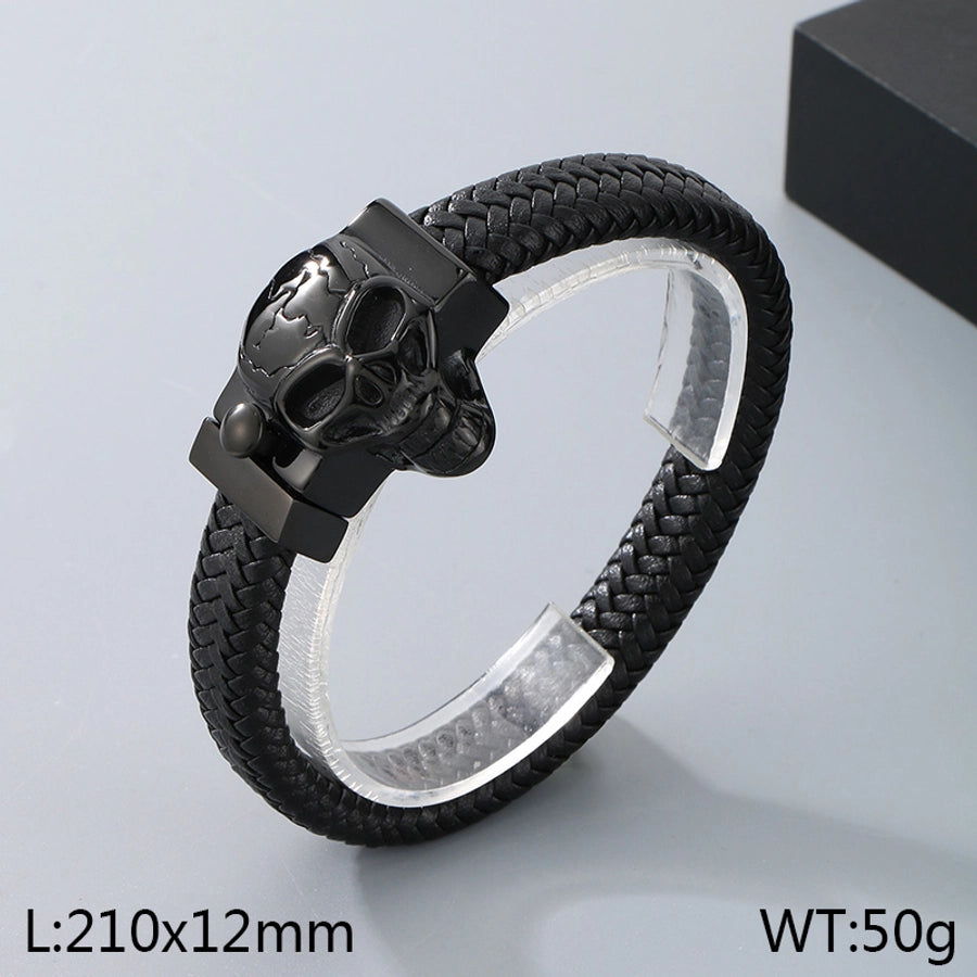 Business Lion's head Wolf Head Skull 304 Stainless Steel Leather 18K Gold Plated Men's Bracelets