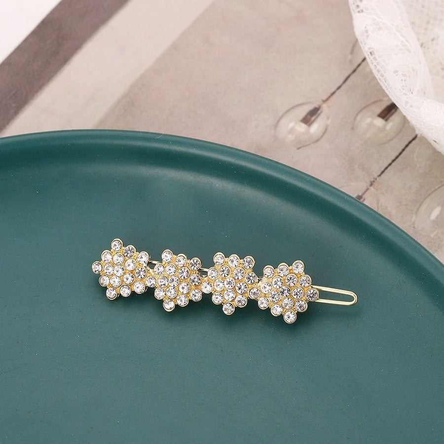 fashion flower alloy plating artificial pearls rhinestones hair clip 1 piece