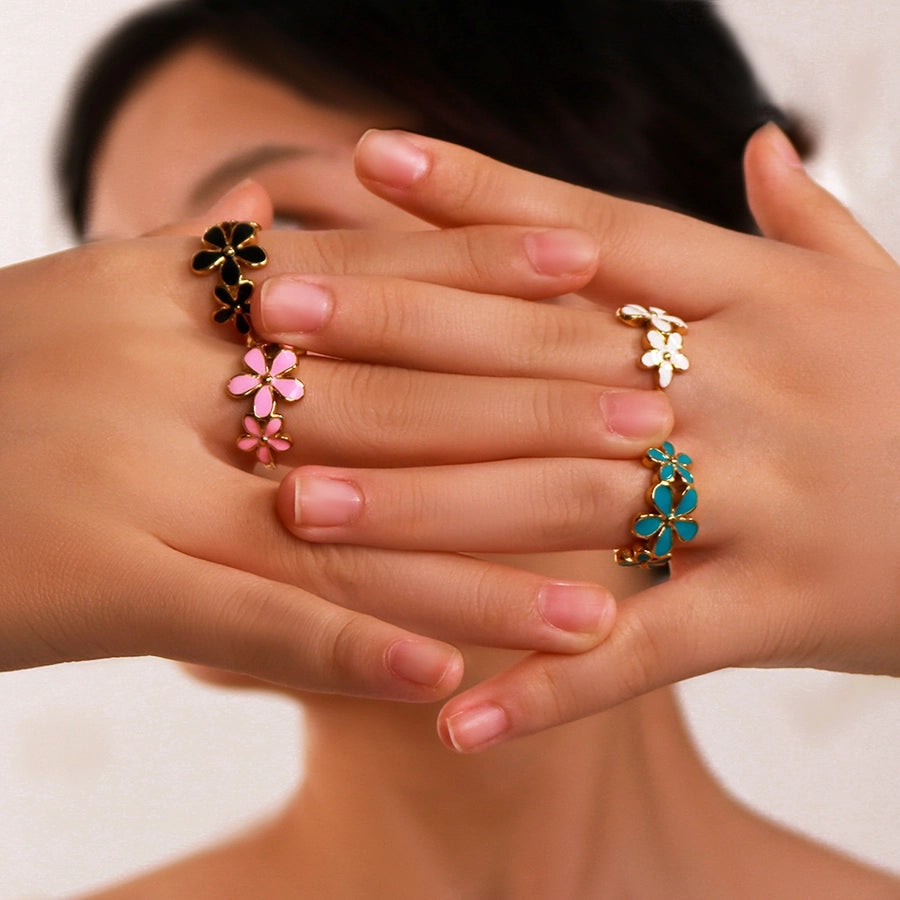 Jewelry IG Style Simple Style Classic Style Flower 304 Stainless Steel 18K Gold Plated Rings