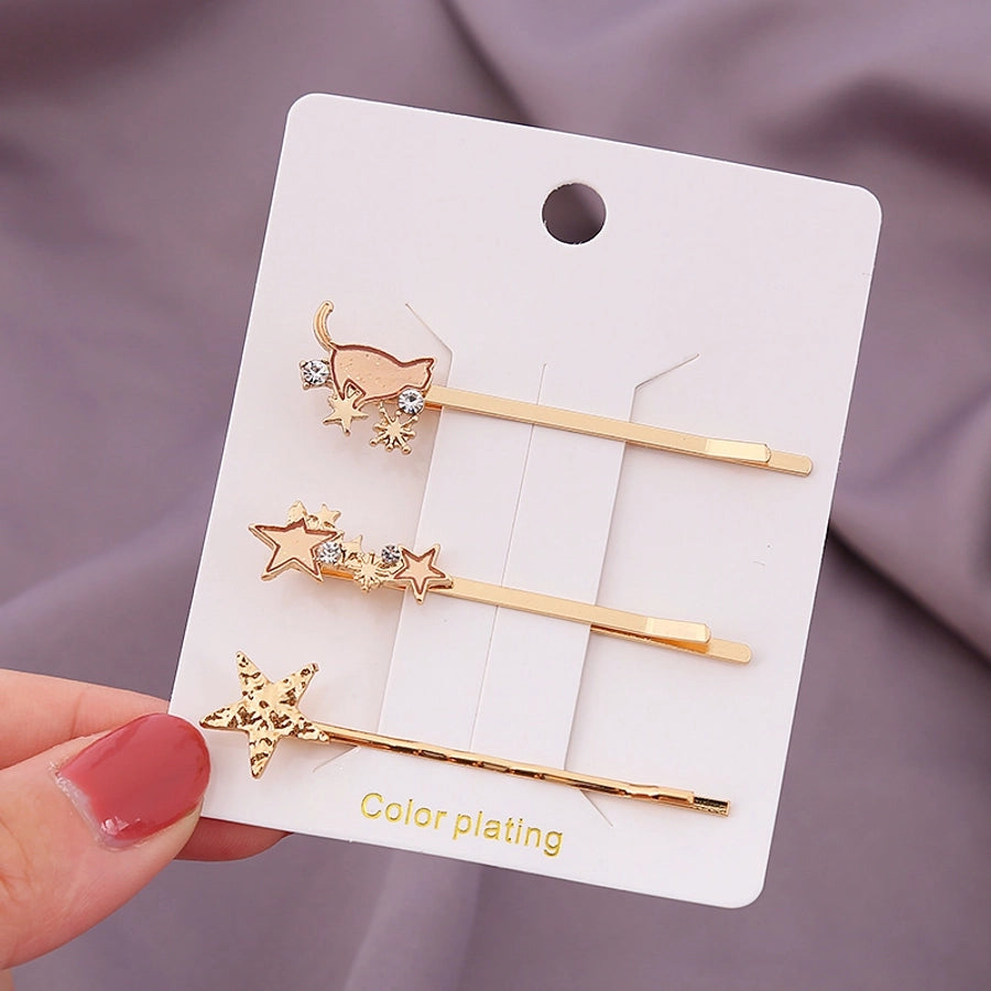 sweet geometric alloy plating rhinestones hair clip 1 set