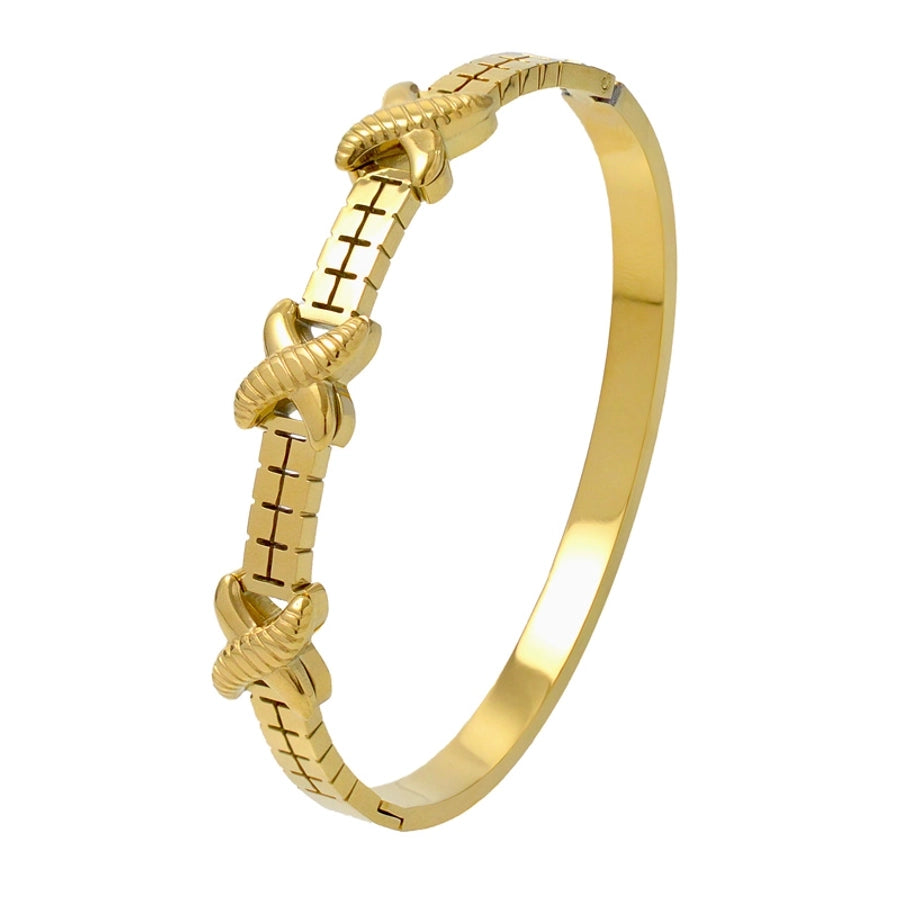 Elegant Nordic Style Vacation cross Row Brick Hollow Out Titanium Steel Gold Plated Zircon Bangle In Bulk