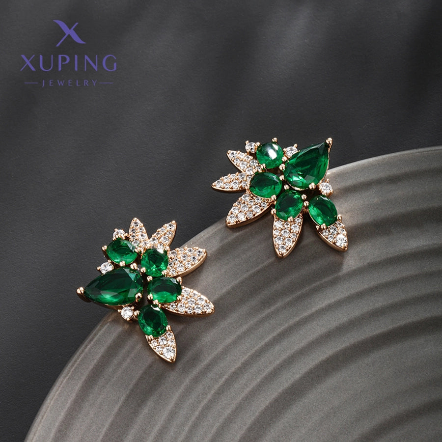 1 Pair Luxurious XUPING Simple Style Geometric Inlay Copper Artificial Gemstones 18K Gold Plated Ear Studs
