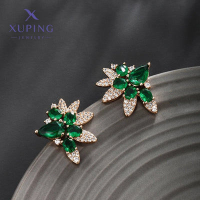 1 Pair Luxurious XUPING Simple Style Geometric Inlay Copper Artificial Gemstones 18K Gold Plated Ear Studs