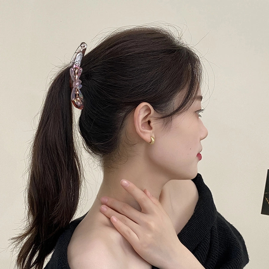 Elegant three-petal flower banana clip large vertical clip Diamond-embedded ponytail clip flower vertical card high-end hairpin hairpin manufacturer