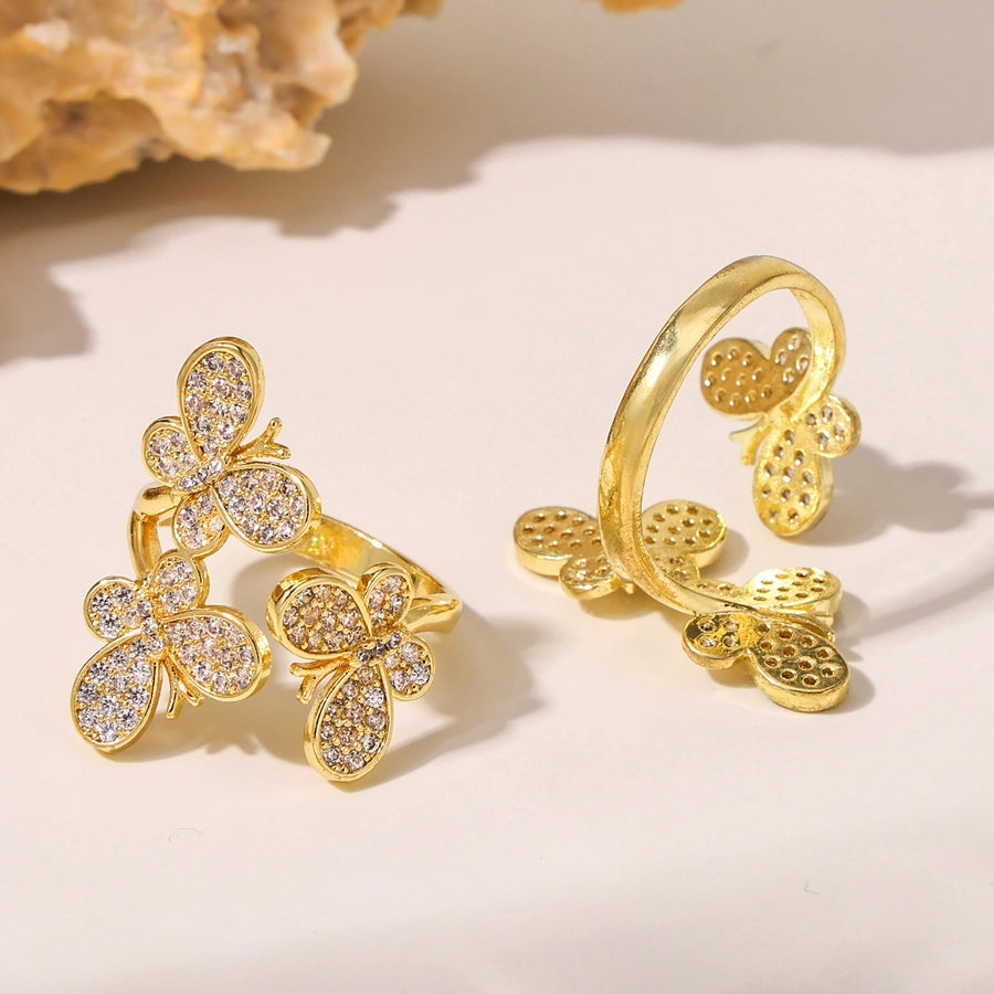 Jewelry Elegant Luxurious Vacation Butterfly Copper Zircon 18K Gold Plated Rings