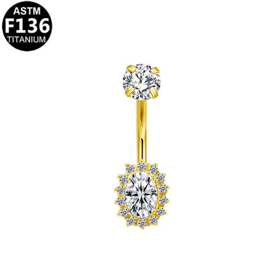1 Piece Belly Rings Elegant Classic Style Shiny Oval Pure Titanium Titanium Alloy Zircon 14K Gold Plated White Gold Plated