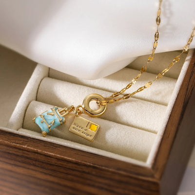 Copper 18K Gold Plated Enamel Geometric Pendant Necklace