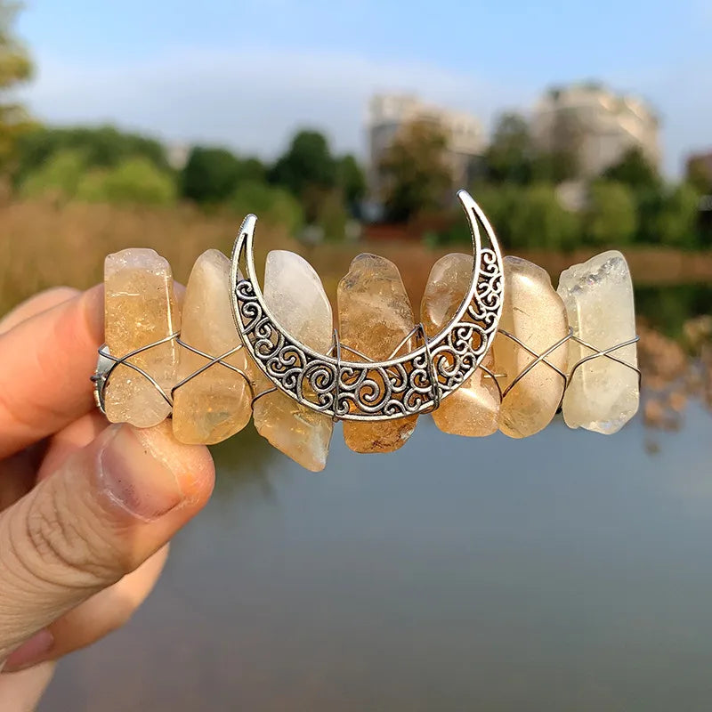 retro moon crystal plating hair clip 1 pair