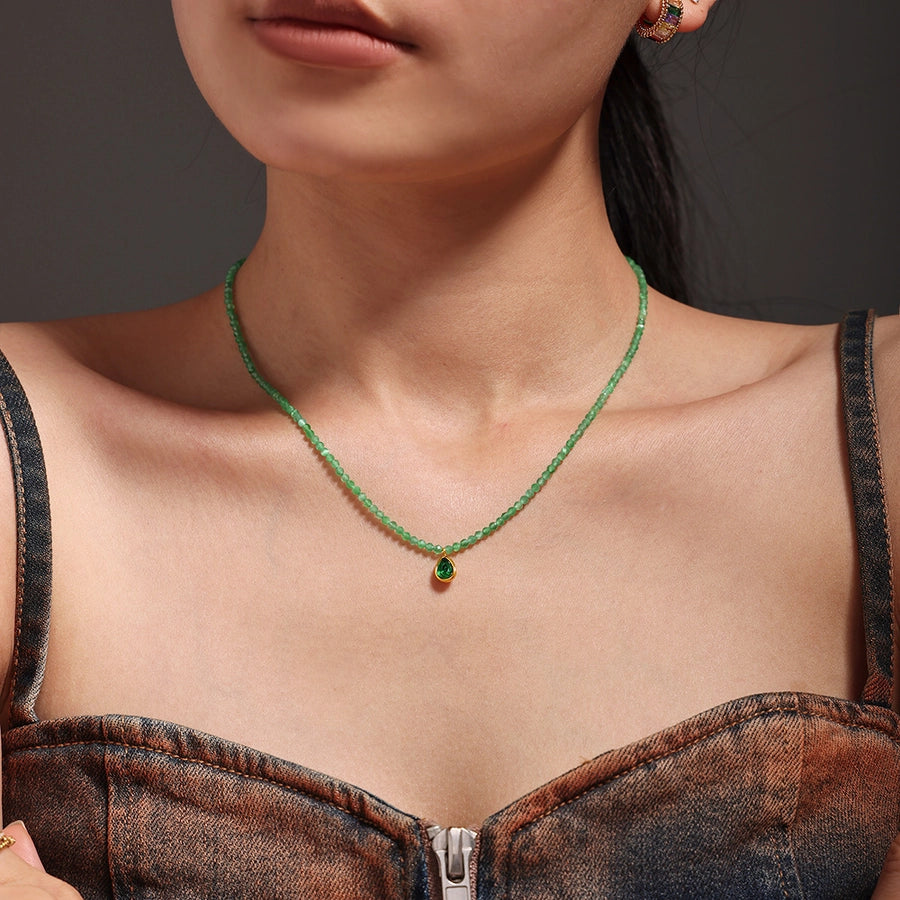 Jewelry Elegant Water Droplets 304 Stainless Steel Opal 18K Gold Plated Beaded Plating Inlay Pendant Necklace