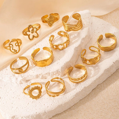 Jewelry Elegant Leaf Heart Shape Flower Titanium Steel Open Rings