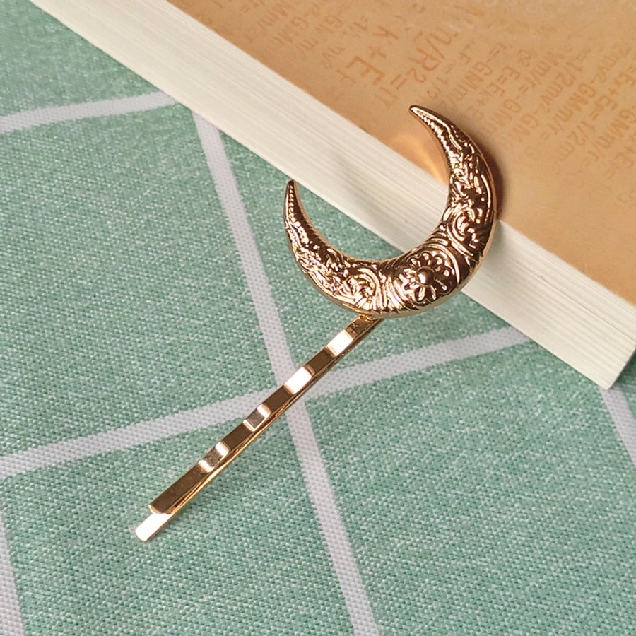 simple style moon flower metal plating artificial pearls rhinestones hair clip 1 piece