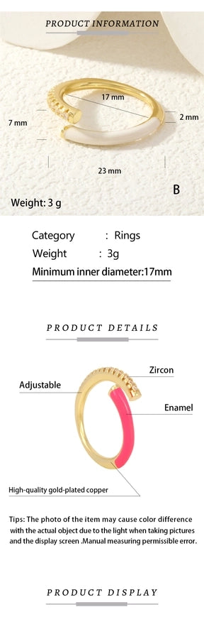 Jewelry Classic Style Geometric Lines Copper Zircon Enamel Rings