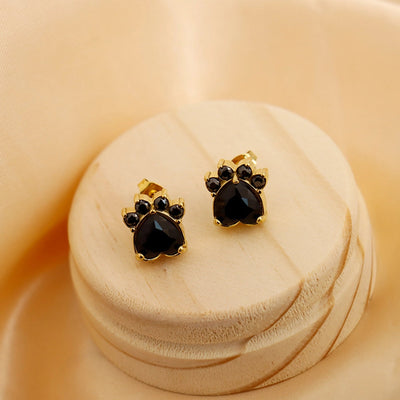 1 Pair Vintage Style Classic Style Paw Print Heart Shape Plating Titanium Steel Zircon 18K Gold Plated Ear Studs