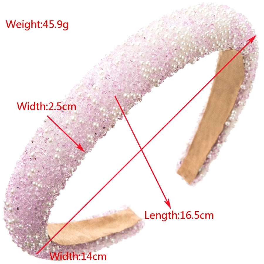 Women's Cute Sweet Classic Style Solid Color Sponge Inlay Rhinestones Pearl Hair Band