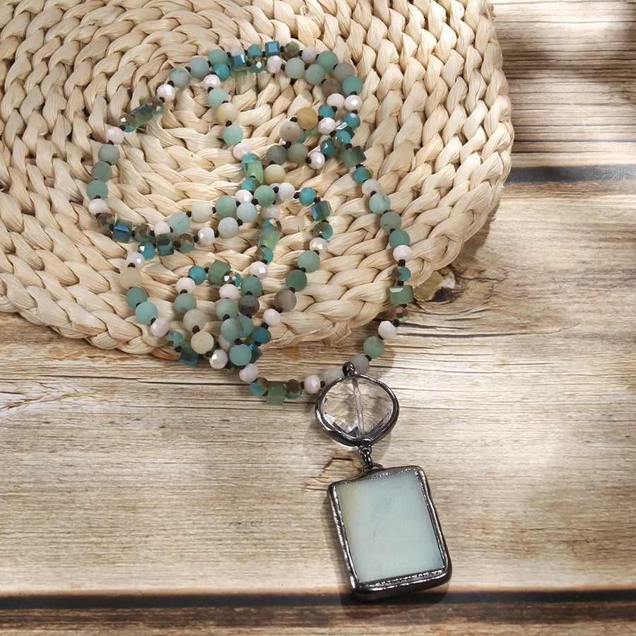 Retro Geometric natural stone Beaded Chain Pendant Necklace In Bulk