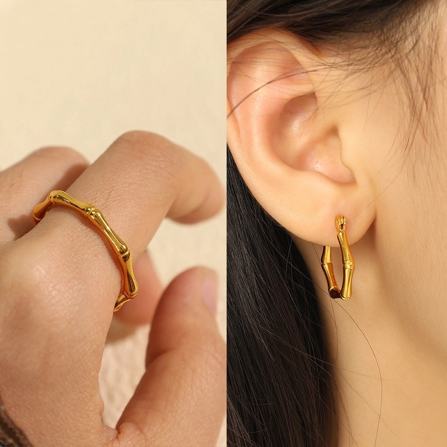 Jewelry IG Style Elegant Simple Style Geometric 304 Stainless Steel 18K Gold Plated Polishing Rings Earrings