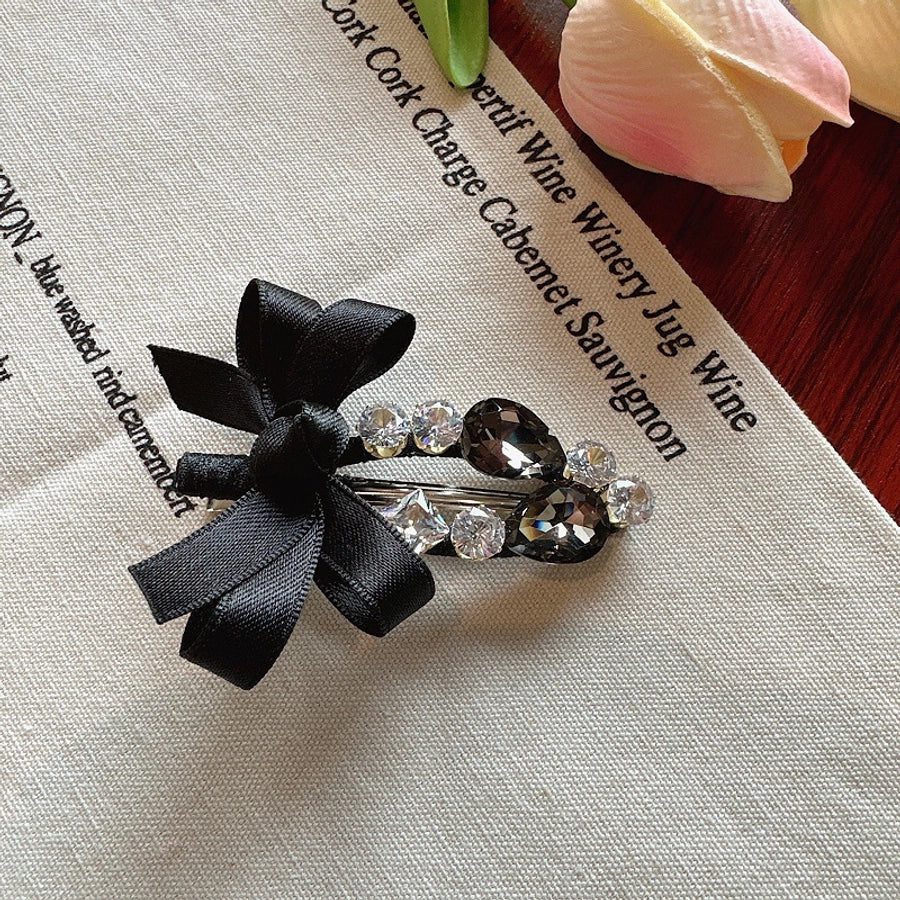 Korean Dongdaemun Hair Accessories Elegant Sweet Bow Rhinestone Hairpin Fashion Bangs Clip Side Clip Women's Side Hairpin
