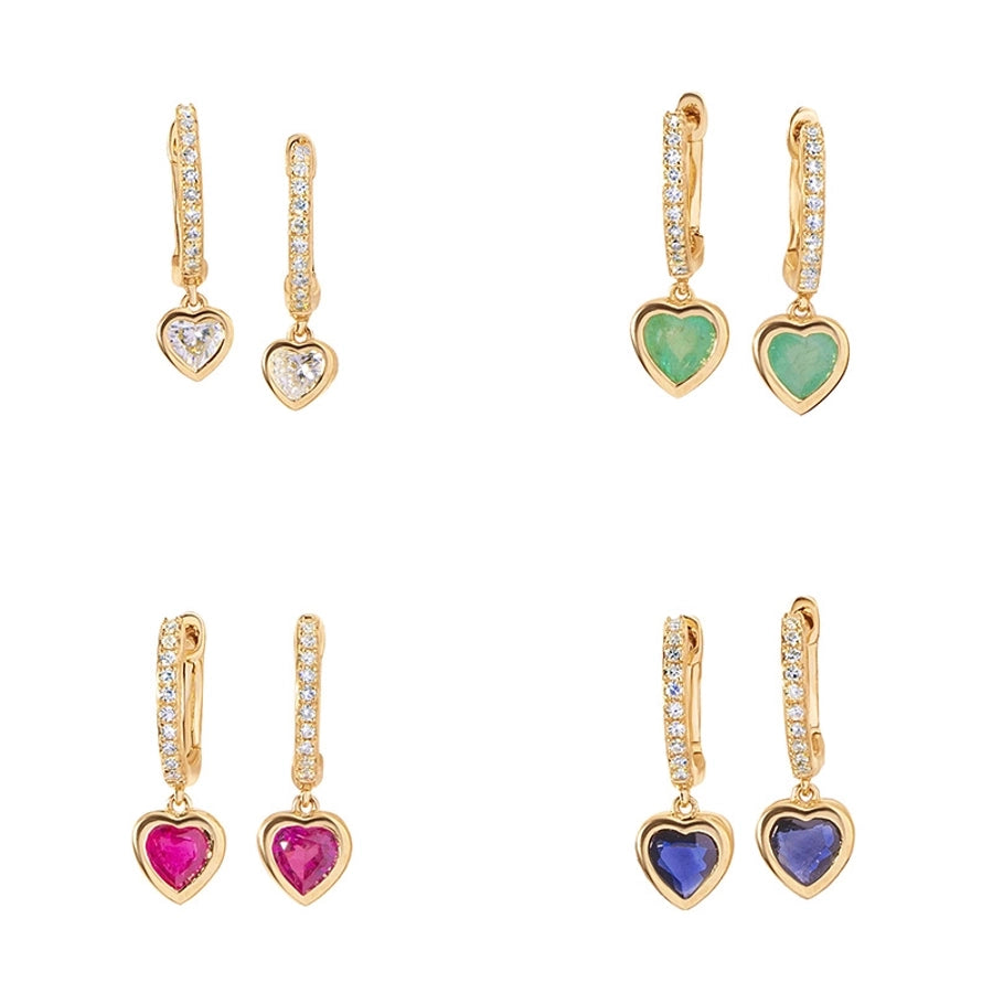 1 Pair IG Style Shiny Heart Shape Inlay Copper Zircon Gold Plated Drop Earrings